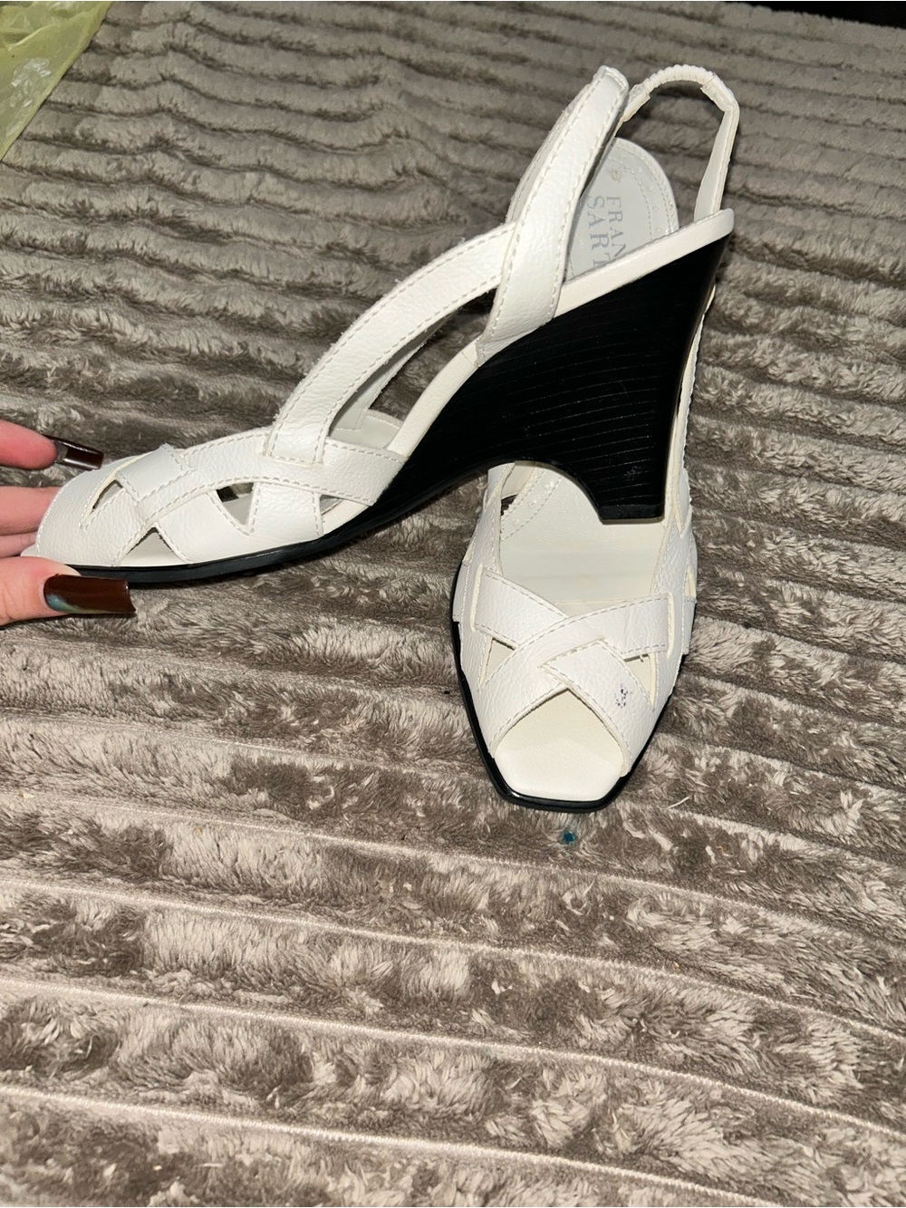 Franco Sarto Cream Leather Slingback Woven Sandals - Picture 4 of 7